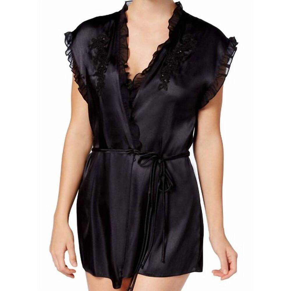 NEW LINEA DONATELLA pleated babydoll wrap robe in black